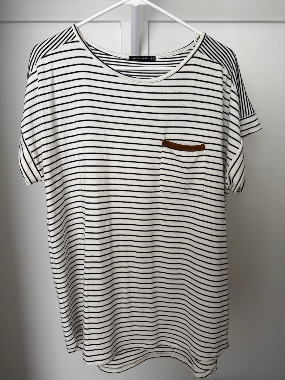 Staccato White and Black Striped Crewneck Tee